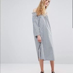 Ganni striped cold shoulder dress